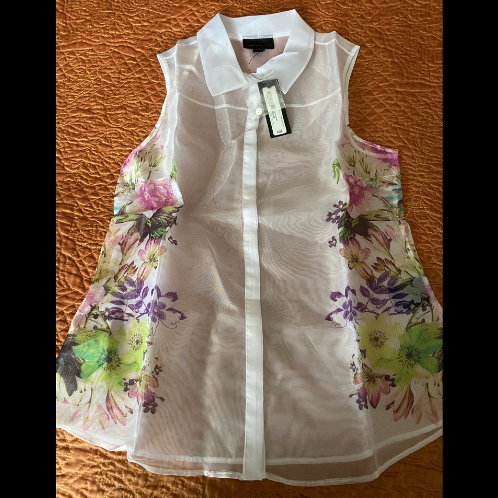 NWT organza chiffon button down shirt see through